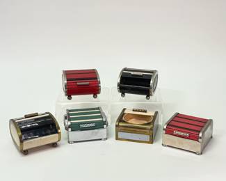 Collection of Art Deco roll top boxes - tobacco/cigarette boxes, makeup compacts