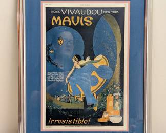 Vintage Vivaudou Mavis Print Ad with custom mat and frame