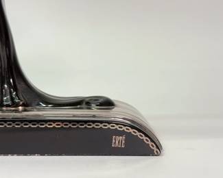 Closeup of Franklin Mint House of Erté Symphony in Black Collectors Plate, and House of Erté Franklin Mint Symphony in Black Greyhound limited edition #M3026, fine porcelain figurine hand painted, dog collar with Swarovski crystals