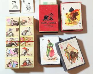 Bullfighting theme playing cards and matchbooks