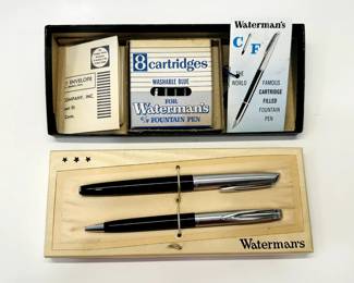Waterman's fountain pen and pencil set, original packaging including cartridge refills