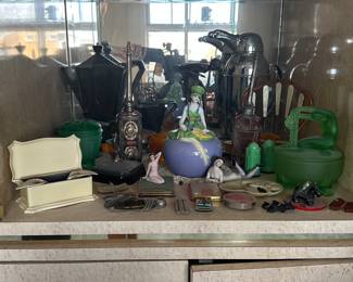 1920's German Bathing Beauties, Art Deco Compacts, Uranium Glass Deco Powder Box and more!