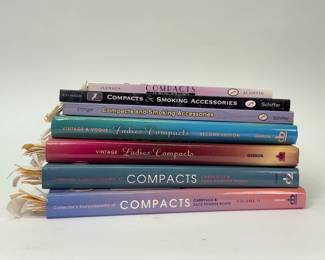 Reference books for collectors of vintage compacts, by Johnson, Ettinger, Gerson, Mueller