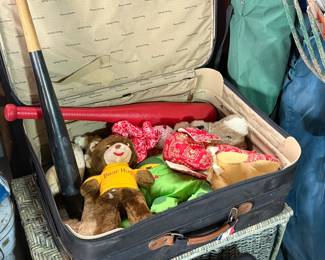 Stuffed animals, child's baseball bats