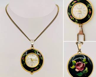 Vintage Ahrens Lucerne 17 jewel enameled pendant watch