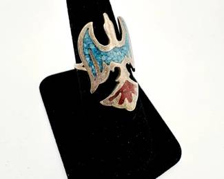 Another view of Southwestern Native American Thunderbird silver ring