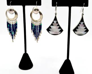Sterling earrings with beaded tassels, mother of pearl