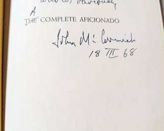 Inside page of signed first edition of The Complete Aficionado, by John McCormick and Mario Sevilla Mascareñas
