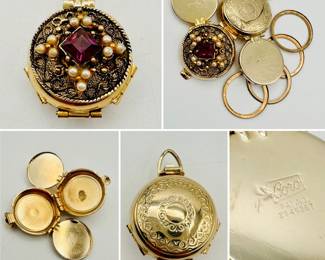 Vintage 1950s CORO PEGASUS 4-Way Photo Picture Locket Gold Tone