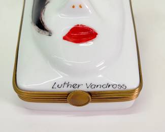 Closeup of DuBarry Mask Limoges porcelain Prince's Trust series box 1997