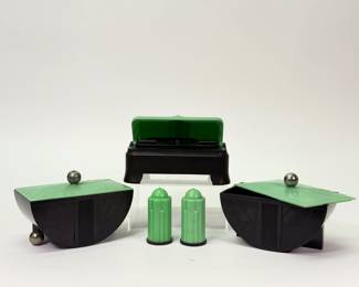 Art Deco 1933 Chicago World's Fair boxes and salt and pepper shakers. These were souvenir items from the General Electric Co.