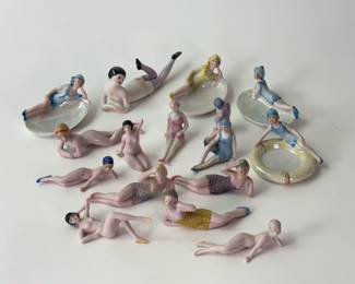 1930s Art Deco era bathing beauty figurines, bisque and porcelain