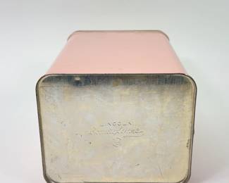 Another view of Lincoln Beautyware pink kitchen canister set with copper lids