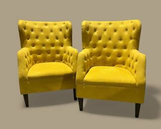 Classic Vintage Mustard Yellow Tufted Wingback Chairs