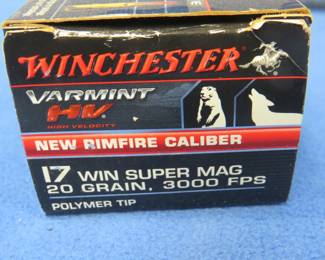 Lot 61. Winchester Varmint HV .17 Win. Super Mag. 20-grain. 50 rounds.