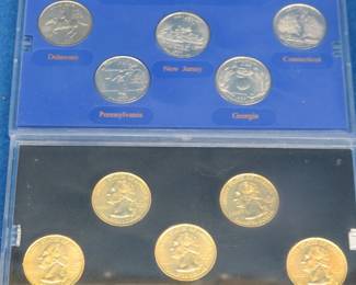 Lot 36. 1999 Philadelphia 5-State Quarter Set. 2003 24k gold-plated 5-State Quarter Set.