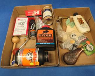 Lot 368. Two flats filled with all things blackpowder