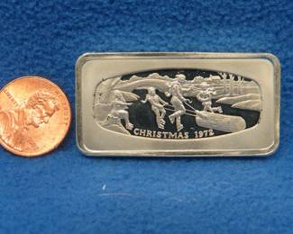 Lot 187. 1972 Franklin Mint sterling silver Christmas ingot. 65.57 grams.