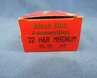 Lot 332. Black Hills Ammunition. 32 H & R Magnum. 85-grain. Full box of 50 rounds.