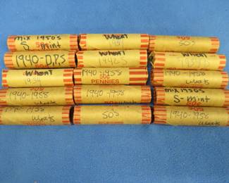 Lot 393. 15 rolls of Wheat Pennies see dates in photos