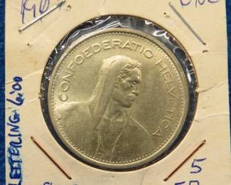 Lot 233. 1967 Swiss silver 5 franc coin