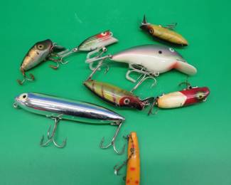 Lot 293. Bag O' Heddon Baits: Big Hedd, Zara Spook, Midgit Didgit, Tiny Lucky 13, River Runt, and more.