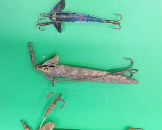 Lot 128. Three unidentified real snake skin or eel skin baits
