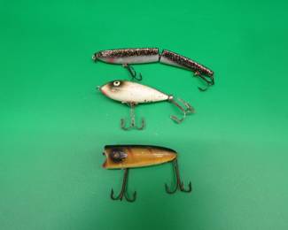 Lot 51. Heddon 2 1/2" wooden Baby Lucky 13, Heddon 2 1/2" Baby Zara, Heddon 5" Zara Gossa.