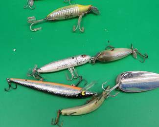 Lot 260. Heddon wood surface Cobra, Zara Puppy, Dardevlet, River Runt, CCBC Injured Minnow, And more.