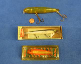 Lot 154. Pink 5M MirrOlure in the box, Heddon Wood Cobra in the box with papers and more