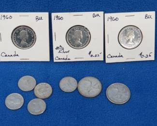Lot 48. $1.75 face value Canadian silver coins including three 1960 BU quarters.