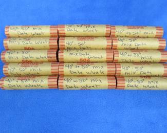 Lot 21. 15 rolls of wheat pennies. Mixed dates 1940s-50s. (750 total)