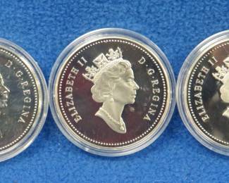 Lot 371. Three 1991 Canadian Frontenac 150th Anniversary proof silver dollars