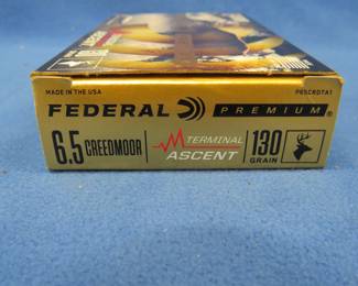 Lot 259. Federal Premium 6.5 Creedmoor. 130-grain. Full box of 20 rounds.