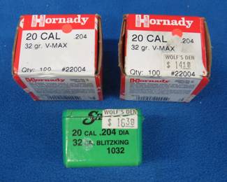 Lot 64. Over 200 .20 caliber (.204) bullets for reloading