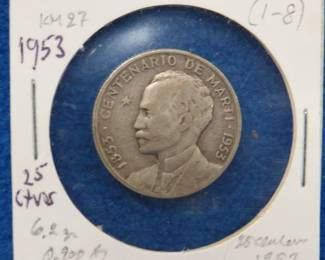 Lot 228. 1953 Cuban 25 centavos silver coin