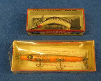 Lot 158. Smithwick Devils Horse in original box with papers and a Kautzky Lazy Ike in a box marked D28 BR SC with papers