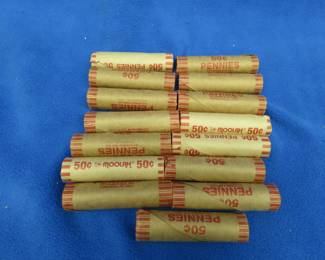 Lot 389. 15 rolls of 50 each (750) total) wheat pennies.