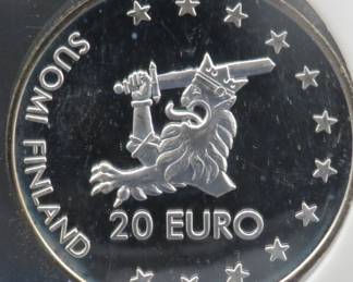 Lot 148. Proof Sterling Silver 1996 20 Euro Suomi Finland coin weighing 27 grams