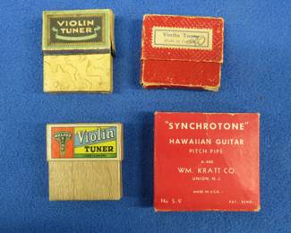 Lot 116. Three violin tuners and a Wm. Klatt Hawaiian Guitar tuner