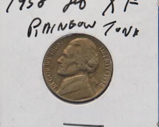 Lot 227. 1958 P Jefferson nickel with rainbow toning