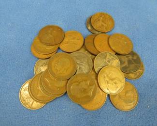 Lot 442. 29 large pennies from Great Britain. Dates range from 1897-1961.
