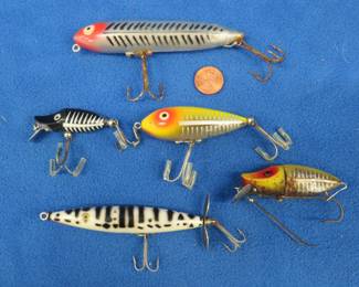 Lot 153. Headin' for Heddon: Zara Spook, Dying Flutter, Baby Zara, Weedless River Runt, Tiny Runt