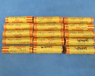 Lot 392. 15 rolls of Wheat Pennies. See pictures for dates