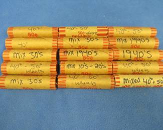 Lot 394. 15 rolls of Wheat Pennies with dates in photos