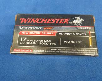 Lot 66. Winchester Varmint HV .17 Win. Super Mag. 20-grain. 50 rounds.