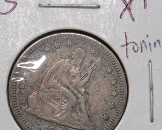 Lot 232. 1877 S Seated Liberty Quarter with toning