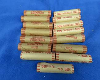 Lot 391. 15 rolls of 50 each (750) total) wheat pennies.