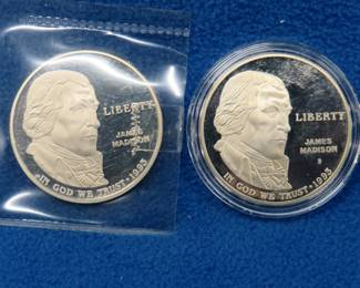 Lot 289. Two 1993 S James Madison proof silver dollars