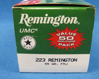 Lot 255. Remington 223 Rem. 55-grain FMJ. Full box of 50 rounds.